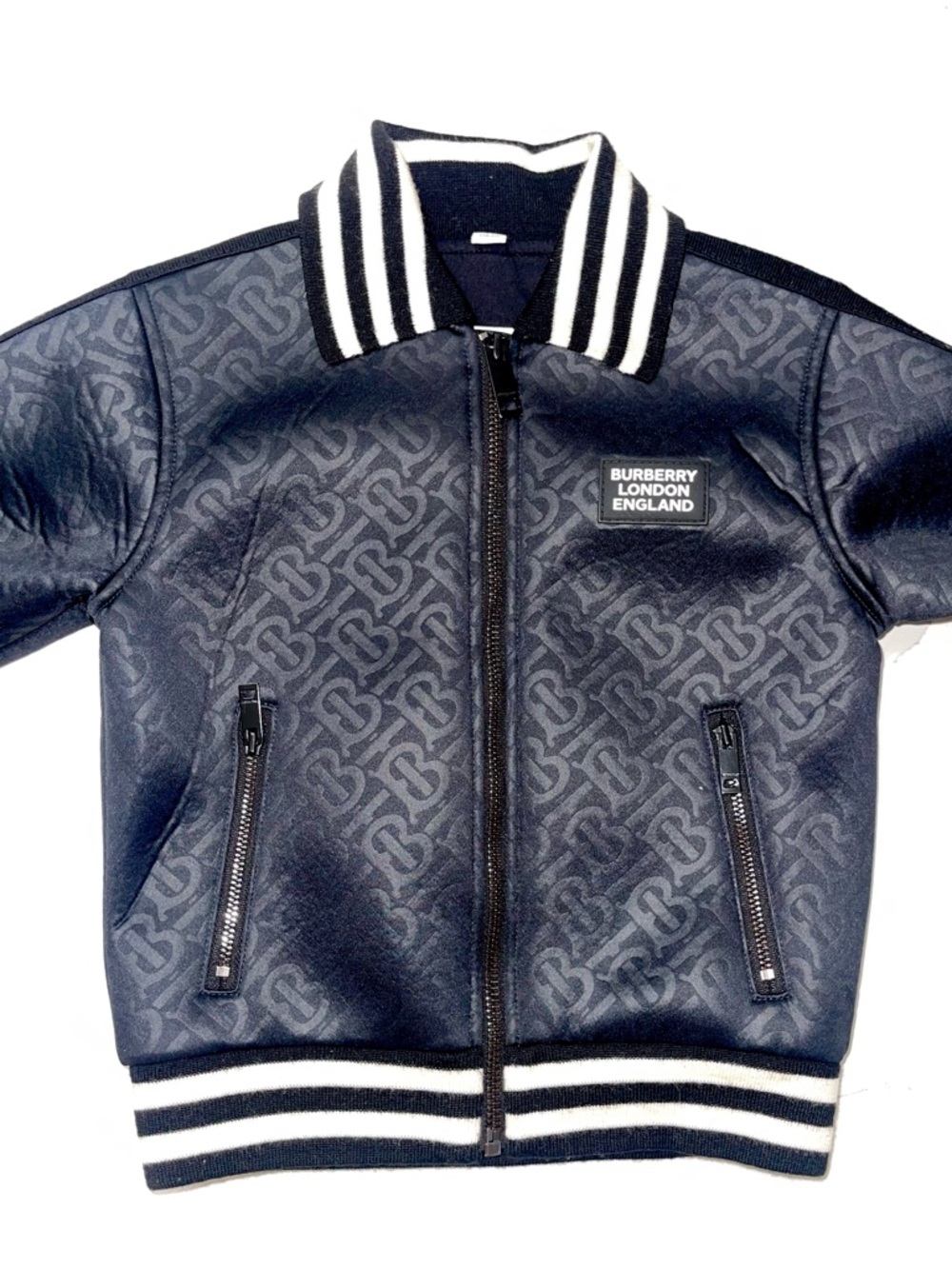 Burberry Black Jacket with Cream Striped Knit Collar